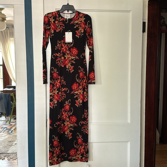 Reformation Black and Red Floral Long Sleeve Dress - Picture 5 of 7